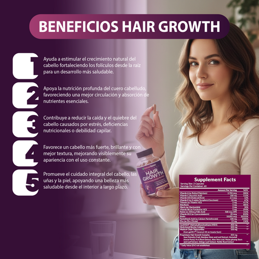 Nuvora Vitaminas hair growth- para el crecimiento del cabello y prevención de la caída