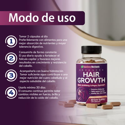 Nuvora Vitaminas hair growth- para el crecimiento del cabello y prevención de la caída