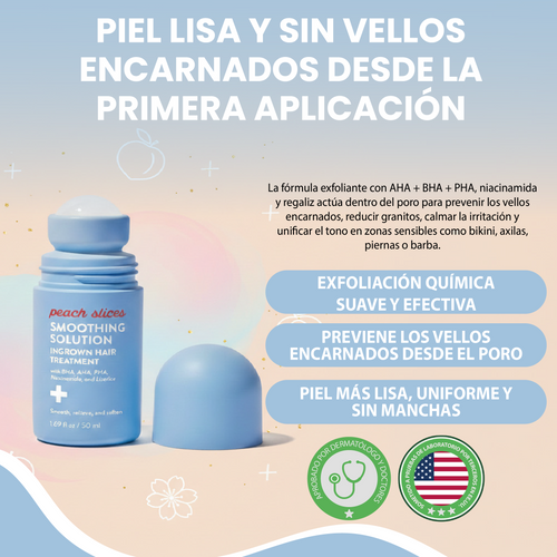 Nuvora Peach Slices- Exfoliante y calmante para vellos encarnados, irritación post-afeitado.