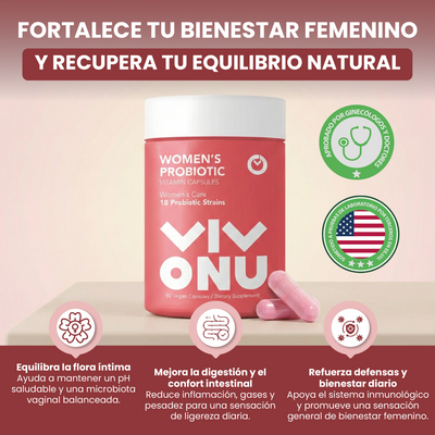 Nuvora suplemento women's probiotic- apoya el equilibrio de la flora íntima y digestiva.