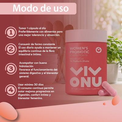 Nuvora suplemento women's probiotic- apoya el equilibrio de la flora íntima y digestiva.