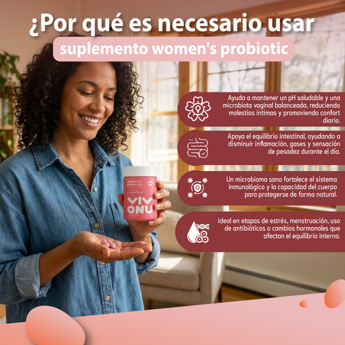 Nuvora suplemento women's probiotic- apoya el equilibrio de la flora íntima y digestiva.
