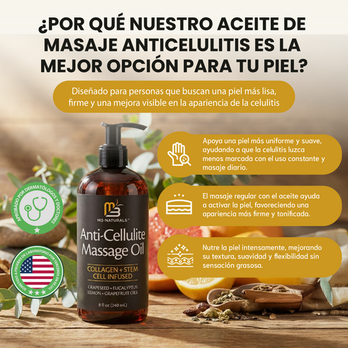 Nuvora Anti-cellulite massage oil- Elimina Celulitis Reafirma los tonos, regenera y humecta los tejidos grasos no deseados
