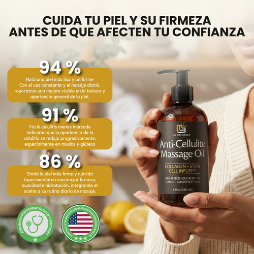 Nuvora Anti-cellulite massage oil- Elimina Celulitis Reafirma los tonos, regenera y humecta los tejidos grasos no deseados
