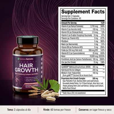 Nuvora Vitaminas hair growth- para el crecimiento del cabello y prevención de la caída