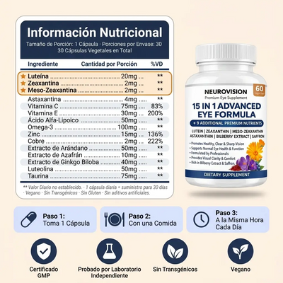 Nuvora NeuroVista Fórmula Avanzada para los ojos 15 en 1