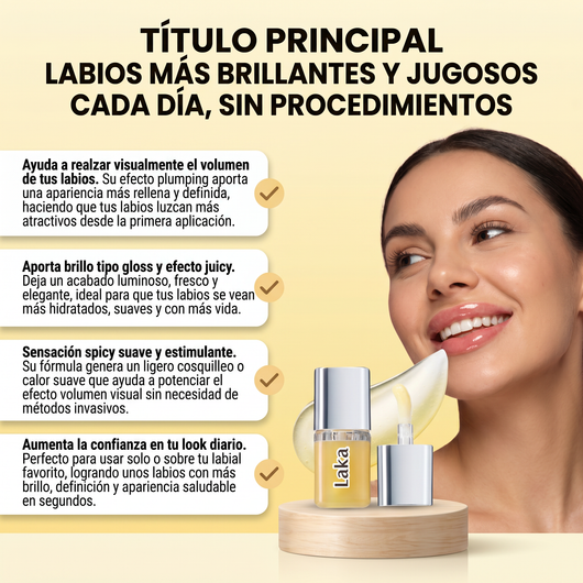 Nuvora Laka Spicy Lip Plumper-Suero voluminizador de labios, Alto brillo de labios.