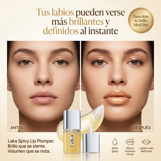 Nuvora Laka Spicy Lip Plumper-Suero voluminizador de labios, Alto brillo de labios.