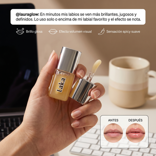 Nuvora Laka Spicy Lip Plumper-Suero voluminizador de labios, Alto brillo de labios.