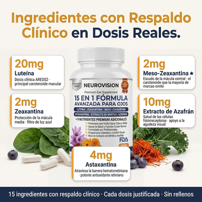 Nuvora NeuroVista Fórmula Avanzada para los ojos 15 en 1