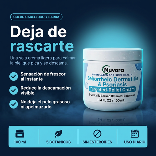 Nuvora Crema para Caspa, Picazón y Descamación de barba y cuero cabelludo