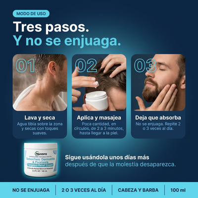 Nuvora Crema para Caspa, Picazón y Descamación de barba y cuero cabelludo