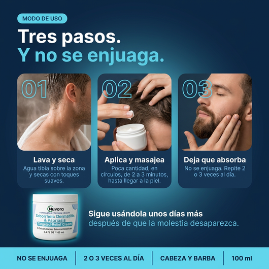 Nuvora Crema para Caspa, Picazón y Descamación de barba y cuero cabelludo