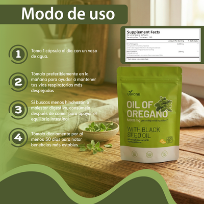 Vivonu Aceite de orégano Apoya defensas, vías respiratorias, digestión y bienestar general.