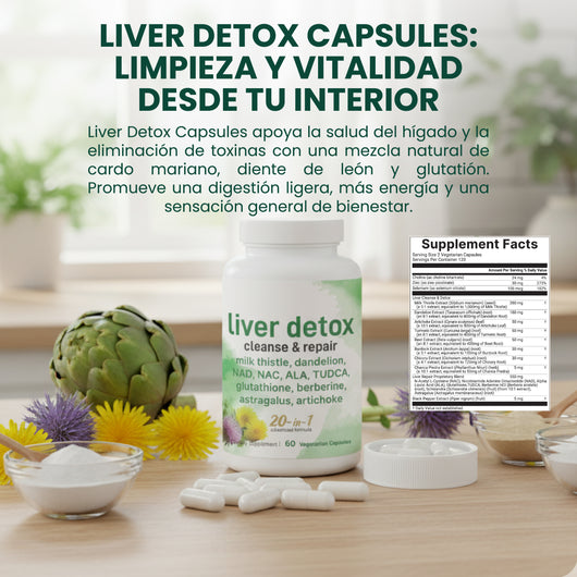 Nuvora Liver Detox Capsules- Depura tu cuerpo y reactivar tu energía natural.